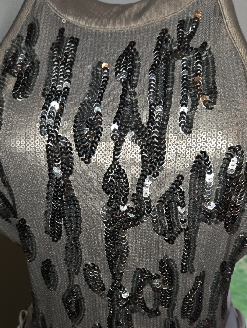 bebe Grey & Silver Sequin  Mini Dress Cut-Out Side & Strappy Back - Picture 5 of 12